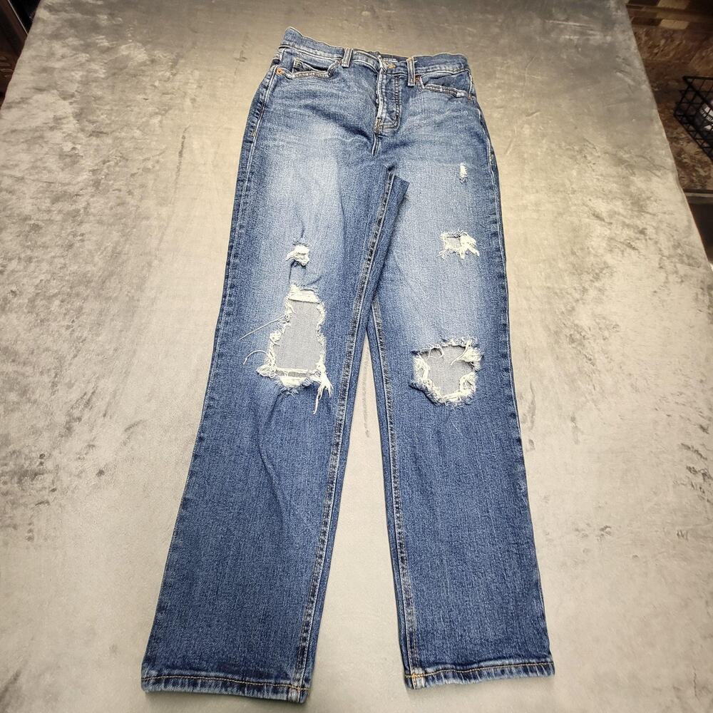 Old Navy Jeans Womens‎ 6 Blue Extra High Rise Sky-Hi Straight Distressed